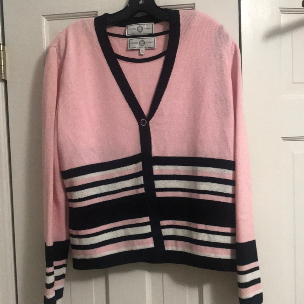 St. John sport pink and black sweater set